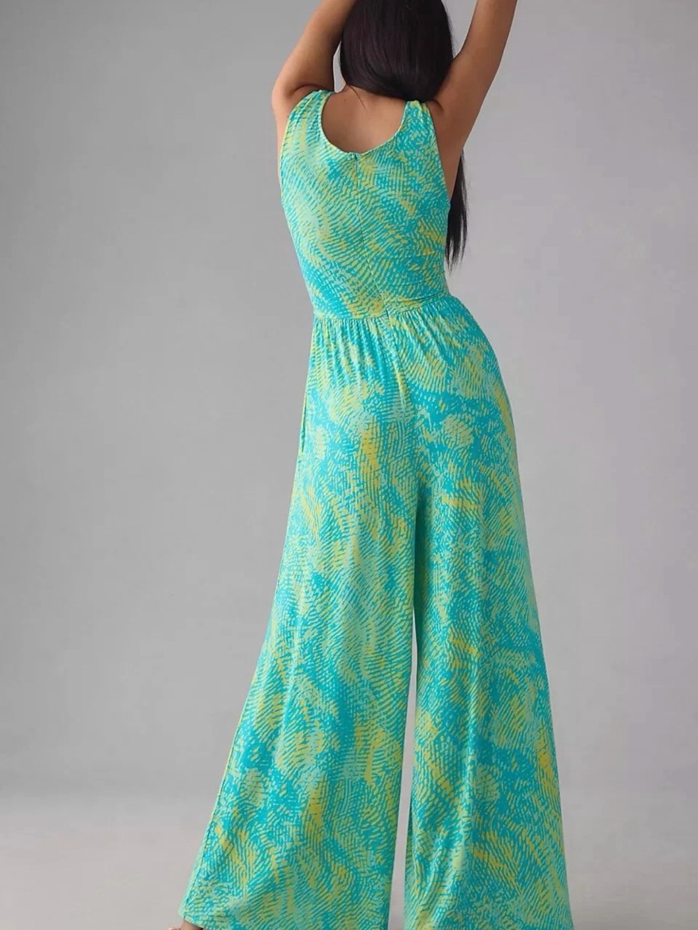 NWT Anthropologie / Plenty Cutout Wide-Leg Jumpsuit in Turquoise - Picture 2 of 7